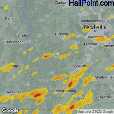 Hail Map for Centerville, TN Region on May 2, 2025
