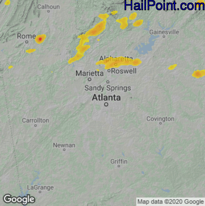 Hail Map for Atlanta, GA Region on May 2, 2025