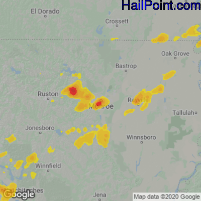 Hail Map for Monroe, LA Region on May 2, 2025