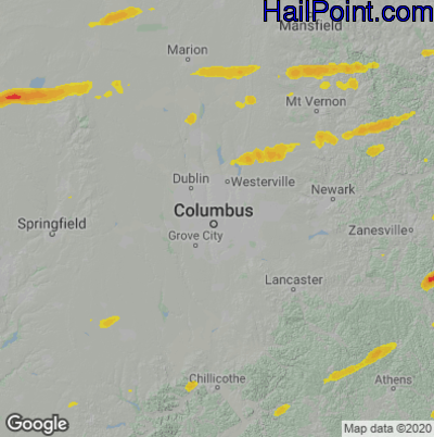Hail Map for Columbus, OH Region on May 2, 2025