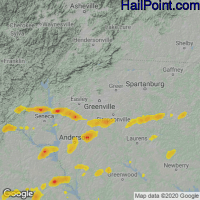 Hail Map for Greenville, SC Region on May 2, 2025