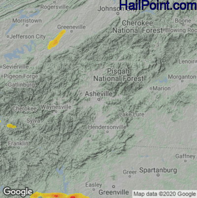 Hail Map for Asheville, NC Region on May 2, 2025