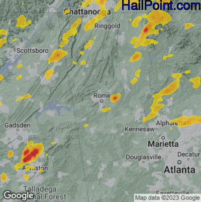 Hail Map for Rome, GA Region on May 2, 2025
