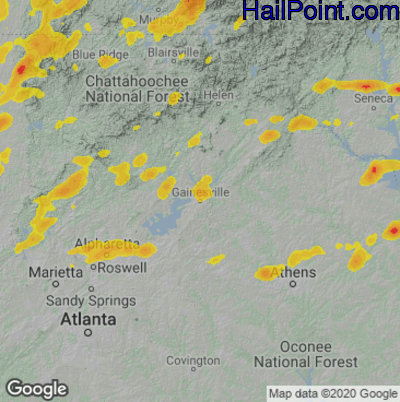 Hail Map for Gainsville, GA Region on May 2, 2025