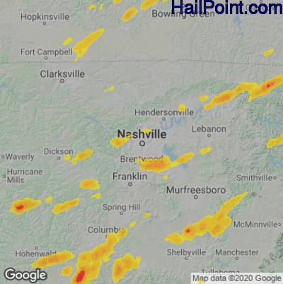 Hail Map for Nashville, TN Region on May 2, 2025
