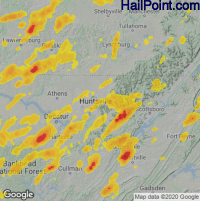 Hail Map for Huntsville, AL Region on May 2, 2025