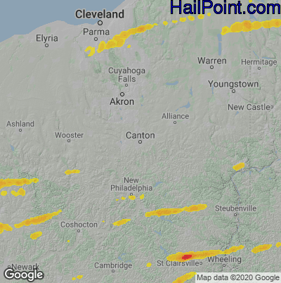 Hail Map for Canton, OH Region on May 2, 2025