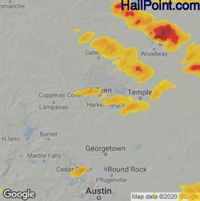 Hail Map for Killeen, TX Region on May 2, 2025