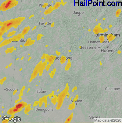 Hail Map Tuscaloosa, AL May 02, 2025 