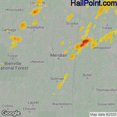 Hail Map Meridan, MS May 02, 2025 