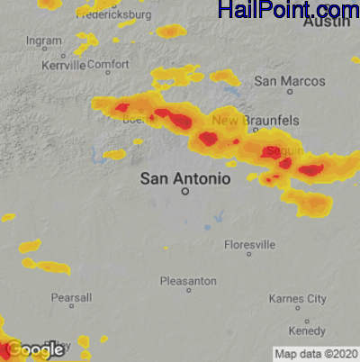 Hail Map for San Antonio, TX Region on May 2, 2025