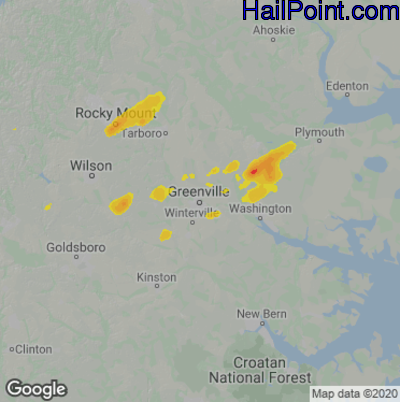 Hail Map for Greenville, NC Region on May 2, 2025