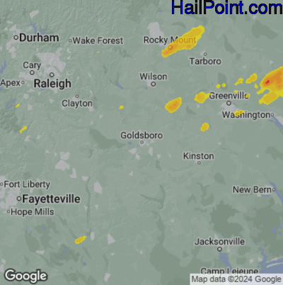 Hail Map for Goldsboro, NC Region on May 2, 2025
