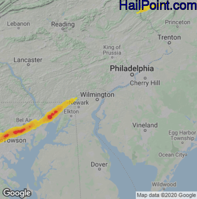 Hail Map Wilmington, DE May 03, 2025 