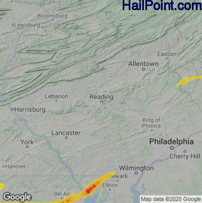 Hail Map Reading, PA May 03, 2025 