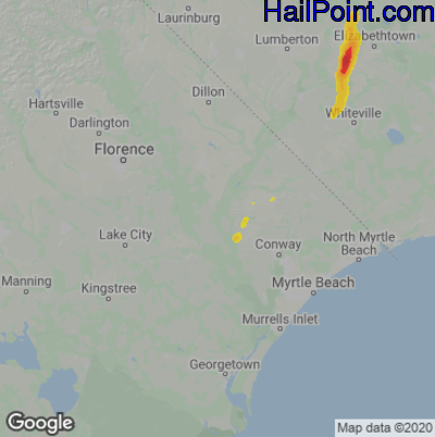 Hail Map for Myrtle Beach, SC Region on May 4, 2025