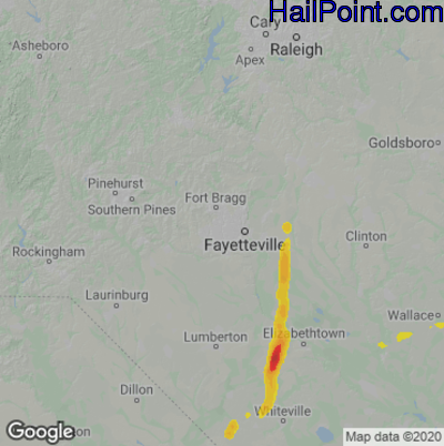 Hail Map for Fayetteville, NC Region on May 4, 2025