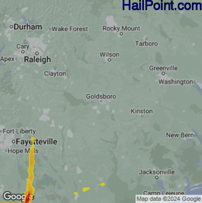 Hail Map for Goldsboro, NC Region on May 4, 2025