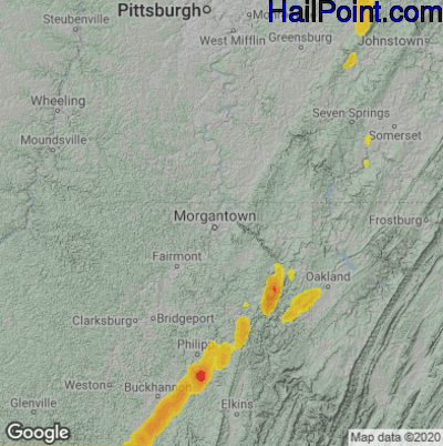 Hail Map for Morgantown, WV Region on May 4, 2025