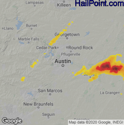 Hail Map for Austin, TX Region on May 5, 2025 