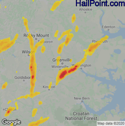 Hail Map for Greenville, NC Region on May 5, 2025