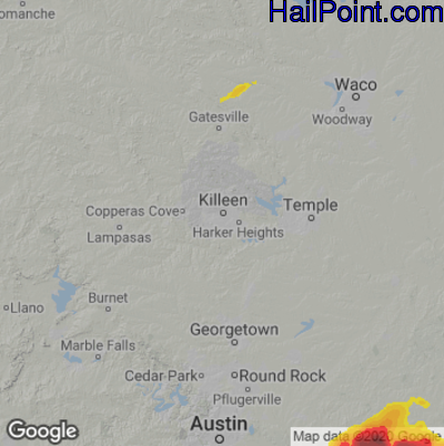 Hail Map for Killeen, TX Region on May 5, 2025