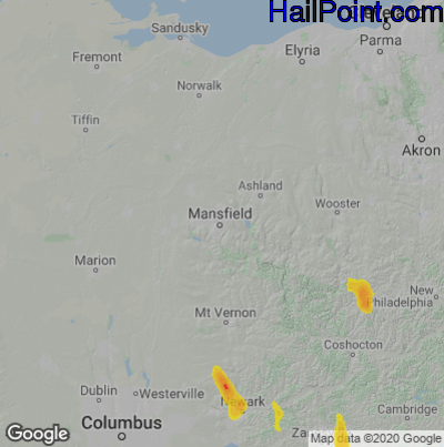 Hail Map for Mansfield, OH Region on May 5, 2025 
