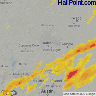 Hail Map for Killeen, TX Region on May 6, 2025