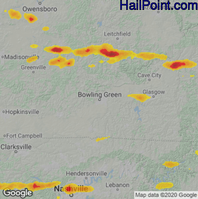 Hail Map for Bowling Green, KY Region on May 8, 2025