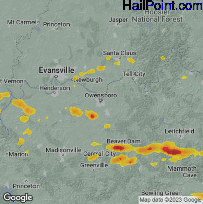 Hail Map for Owensboro, KY Region on May 8, 2025