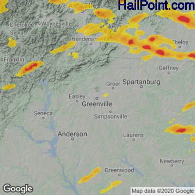Hail Map for Greenville, SC Region on May 8, 2025 