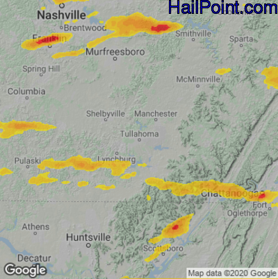 Hail Map for Tullahoma, TN Region on May 8, 2025