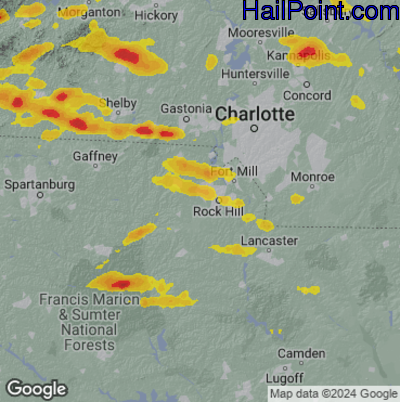 Hail Map for Rock Hill, SC Region on May 8, 2025