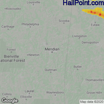 Hail Map Meridan, MS May 09, 2025 