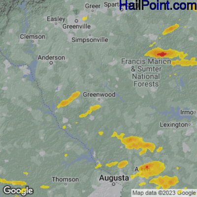 Hail Map Greenwood, SC May 09, 2025 