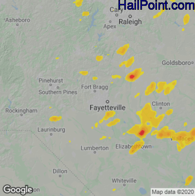 Hail Map for Fayetteville, NC Region on May 14, 2025