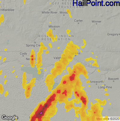 Hail Map Valentine, NE May 14, 2025 