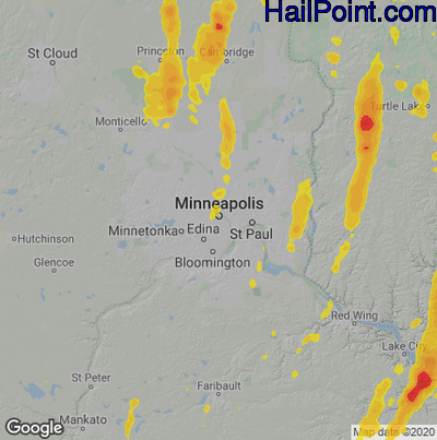 Hail Map for Minneapolis, MN Region on May 15, 2025