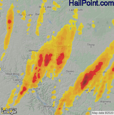 Hail Map for Eau Claire, WI Region on May 15, 2025 