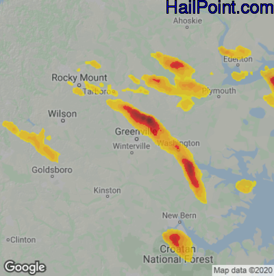 Hail Map for Greenville, NC Region on May 15, 2025