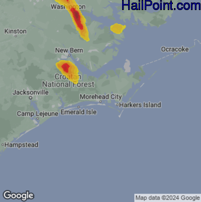 Hail Map for Morehead City, NC Region on May 15, 2025