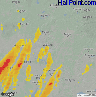 Hail Map for Wausau, WI Region on May 15, 2025