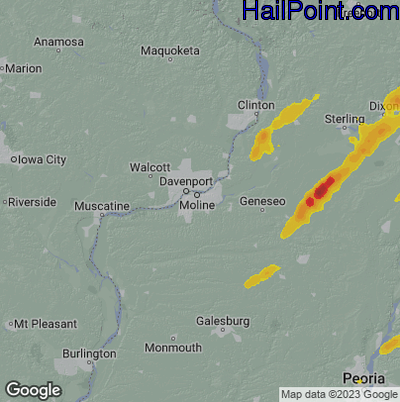 Hail Map for Moline, IL Region on May 15, 2025