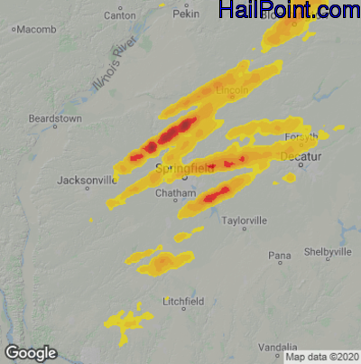 Hail Map for Springfield, IL Region on May 15, 2025