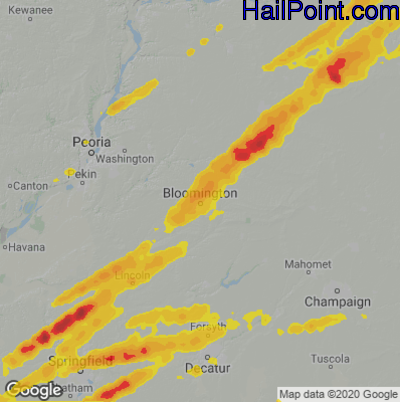 Hail Map for Bloomington, IL Region on May 15, 2025