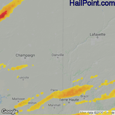Hail Map for Danville, IL Region on May 16, 2025 