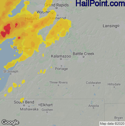 Hail Map for Kalamazoo, MI Region on May 16, 2025