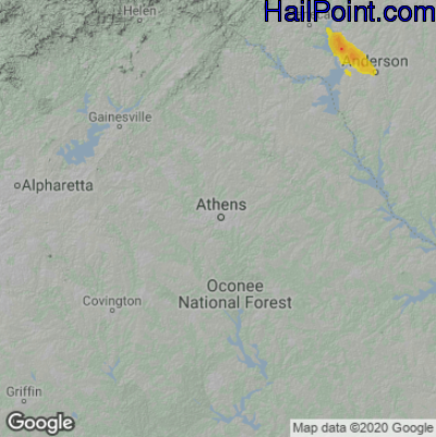 Hail Map Athens, GA May 16, 2025 
