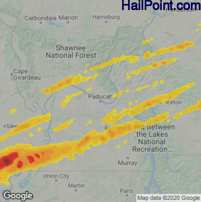 Hail Map Paducah, KY May 16, 2025 