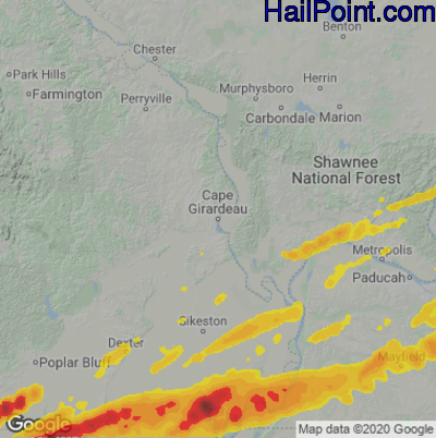Hail Map Cape Girardeau, MO May 16, 2025 